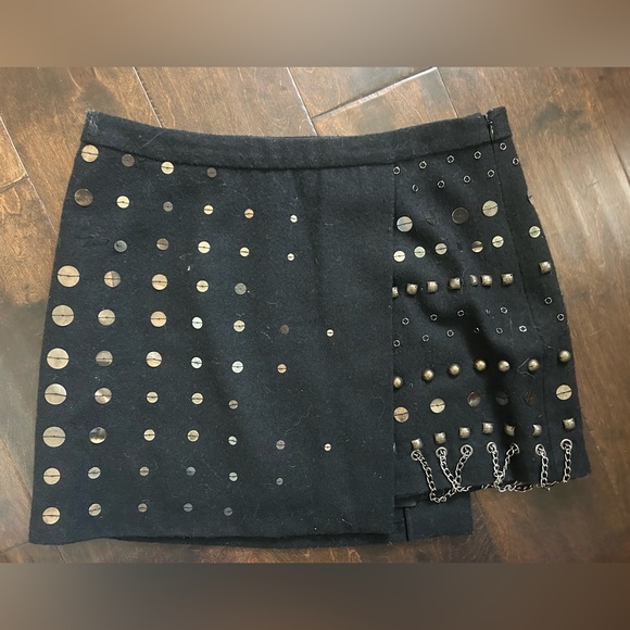 Vintage Nanette Lepore black wool Discovery chain sequin mini skirt 4 - Picture 1 of 8